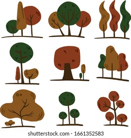 Botanical vector illustration. Graphic design elements for your logotype and identety tree set