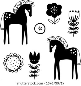 Botanical vector illustration. Graphic design elements for your logotype and identety pattern traditional skandinavian