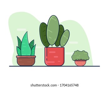 Botanical vector illustration, plant on a pottery, flat design concept. Nature concept design. Design for banner, wallpaper, backdrop, presentation etc.