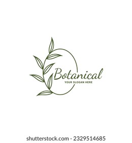 Botanical vector logo. Bio cosmetics emblem. Organic product sign. Leaf illustration