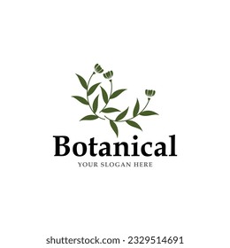 Logo del vector botánico. Emblema cosmético biológico. Signo de producto orgánico. Ilustración de hoja