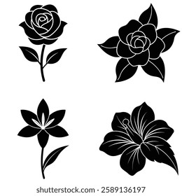 Botanical Vector Pack: Stunning Tuberose, Gardenia, Rose, Hibiscus, and Orange Jasmine vector Illustrations for Prints and Creative Projects