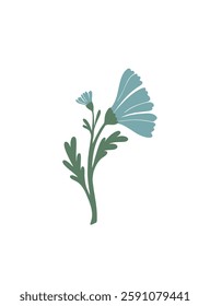 Botanical vector print. Floristic vector illustration. Blue flower illustration