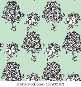 botanical vector seamless pattern. aromatic herbs thyme endless green background. Black and white line art thyme illustration. 
