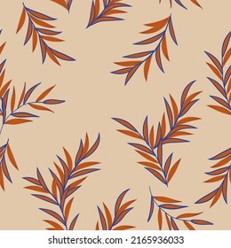 Botanical vector seamless pattern. Floral elements, branches and leaves elegance illustration. Jungle grass fashion print for fabric