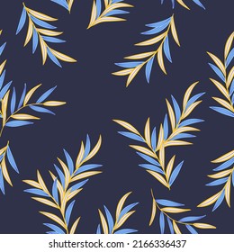 Botanical vector seamless pattern. Floral elements, branches and leaves elegance illustration. Jungle grass fashion print for fabric