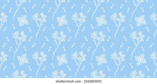 Vector botánico sin soldadura patrón floral de fondo de jardín flores estilo minimalista dibujado a mano color azul blanco	
