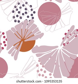 Botanical vector seamless pattern with hand drawn  tropical  leaves  and geometric background.