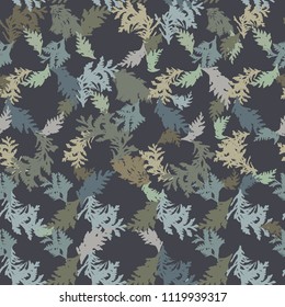Botanical vector seamless pattern with thuja branches and twigs 
