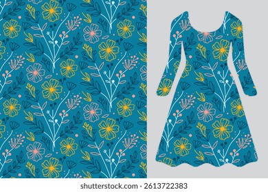 botanical vector seamless pattern for women apparel fabric with elegant floral flow and repeat structure

