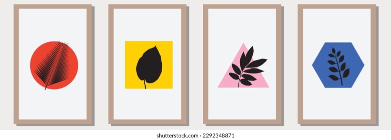 Botanical vector set of creative wall art with abstract shape, suitable for wall decoration,wall art,interior design, background,wallpaper, postcard and brochure design,  illustration