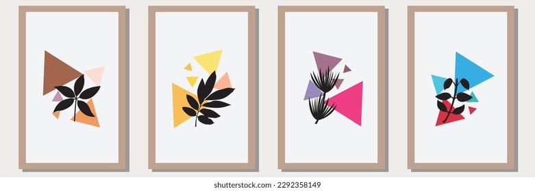 Botanical vector set of creative wall art with geometric shape, suitable for wall decoration,wall art,interior design, background,wallpaper, postcard and brochure design, illustration