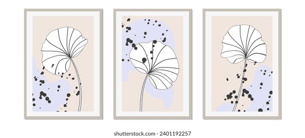 Botanical vector wall art set. Hand drawn line of monstera foliage. Abstract botanical design for wall prints, canvas prints, posters, home decor, cov