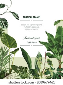 Botanical vertical banners with tropical leaves and plants. Design for cosmetics, spa, health care products, travel company. Can be used as summer background.