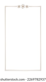 Botanical vertical frame. Hand drawn line border, leaves and flowers, wedding invitation note cards, logo design, posters template. Elegant minimal style