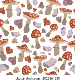 Patrón de cosecha botánica. Ingredientes para la poción. Ilustraciones vectoriales de plantas, hongos, cristales para libros, juegos. Otoño. Dibujo de dibujo grabado retro. Patrón para tela.