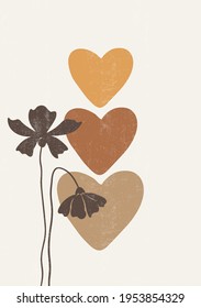 Botanical Vintage Print Boho Minimalist Wall Art Abstract Heart Home Decor Floral Print Leaves Art Work, Vector