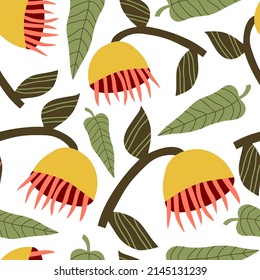 Patrón inoxidable de vintage botánico sobre fondo blanco. Diseño de papel, cubierta, tela, decoración interior y mucho más. Fondo dibujado a mano floral.