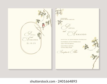 Botanical Vintage Wedding Invitation Template