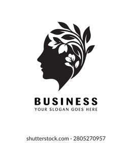 Botanical Vision logo captures an artistic human head profile harmonized with sprawling leaves, reflecting a minimalist and creative design that is highly appropriate for educational institutions, mental health platforms, wellness retreats, or creative consultancies that aim to highlight the synergy between human intellect and the natural world.