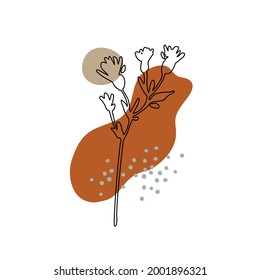 Arte mural botánico con forma geométrica abstracta, dibujo de líneas florales silvestres pradera, garabatos mínimos. Afiche contemporáneo para la impresión mínima, decoración de paredes boho, diseño plano Vector arte mínimo