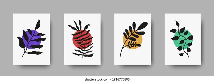 Botanical wall art abstract vector. Foliage line drawing. Neutral boho art print set. Minimal mid century wall art print for bedroom decor. Gallery decor poster, terracota colors for bohemian interior