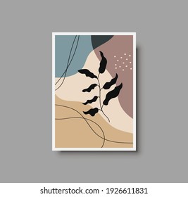Botanical wall art abstract vector. Foliage line drawing. Neutral boho art print. Minimal mid century wall art print for bedroom decor. Gallery decor poster, terracota watercolor for bohemian interior