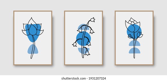 Botanical wall art abstract vector. Foliage line drawing. Neutral boho art print set. Minimal mid century wall art print for bedroom decor. Gallery decor poster, terracota colors. Vector illustration