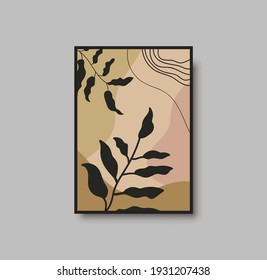 Botanical wall art abstract vector. Foliage line drawing. Neutral boho art print. Minimal mid century wall art print for bedroom decor. Gallery decor poster, terracota watercolor. Vector illustration