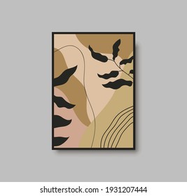 Vector abstracto de arte mural botánico. Dibujo de línea de follaje. Huellas de arte de boho neutrales. Mínima impresión de arte de mediados de siglo para la decoración de las habitaciones. Cartel de decoración de la galería, acuarela de terracota. Ilustración del vector