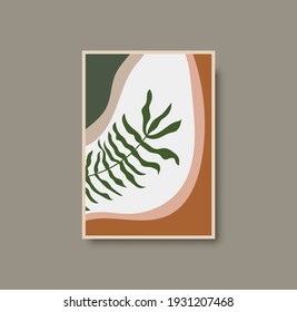 Botanical wall art abstract vector. Foliage line drawing. Neutral boho art print. Minimal mid century wall art print for bedroom decor. Gallery decor poster, terracota watercolor. Vector illustration