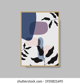 Botanical wall art abstract vector. Foliage line drawing. Neutral boho art print. Minimal mid century wall art print for bedroom decor. Gallery decor poster, terracota watercolor. Vector illustration