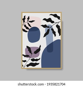 Botanical wall art abstract vector. Foliage line drawing. Neutral boho art print. Minimal mid century wall art print for bedroom decor. Gallery decor poster, terracota watercolor. Vector illustration
