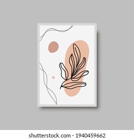 Vector abstracto de arte mural botánico. Dibujo de línea de follaje. Huellas de arte de boho neutrales. Mínima impresión de arte de mediados de siglo para la decoración de las habitaciones. Cartel de decoración de la galería, acuarela de terracota. Ilustración del vector