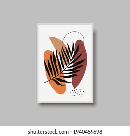 Abstrakter Botanischer Wandkunst-Vektor. Blattzeilenzeichnung. Neutrale BHO-Kunstdrucke. Minimaler Kunstdruck aus der Mitte des Jahrhunderts für die Zimmerdekoration. Gallerie Dekor Poster, Terrakota Aquarell. Vektorgrafik