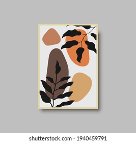 Vector abstracto de arte mural botánico. Dibujo de línea de follaje. Huellas de arte de boho neutrales. Mínima impresión de arte de mediados de siglo para la decoración de las habitaciones. Cartel de decoración de la galería, acuarela de terracota. Ilustración del vector