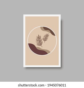 Botanical wall art abstract vector. Foliage line drawing. Neutral boho art print. Minimal mid century wall art print for bedroom decor. Gallery decor poster, terracota watercolor. Vector illustration