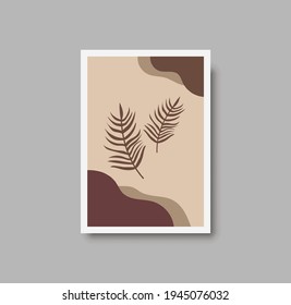 Abstrakter Botanischer Wandkunst-Vektor. Blattzeilenzeichnung. Neutrale BHO-Kunstdrucke. Minimaler Kunstdruck aus der Mitte des Jahrhunderts für die Zimmerdekoration. Gallerie Dekor Poster, Terrakota Aquarell. Vektorgrafik