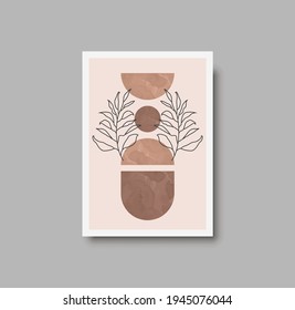 Vector abstracto de arte mural botánico. Dibujo de línea de follaje. Huellas de arte de boho neutrales. Mínima impresión de arte de mediados de siglo para la decoración de las habitaciones. Cartel de decoración de la galería, acuarela de terracota. Ilustración del vector