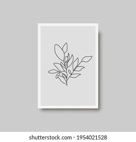 Botanical wall art abstract vector. Foliage line drawing. Neutral boho art print. Minimal mid century wall art print for bedroom decor. Gallery decor poster, terracota watercolor. Vector poster