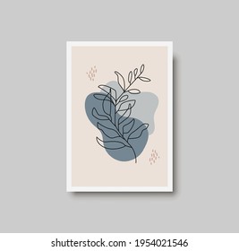 Vector abstracto de arte mural botánico. Dibujo de línea de follaje. Huellas de arte de boho neutrales. Mínima impresión de arte de mediados de siglo para la decoración de las habitaciones. Cartel de decoración de la galería, acuarela de terracota. Afiche del vector