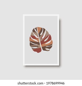 Botanical wall art abstract vector. Foliage line drawing. Neutral boho art print. Minimal mid century wall art print for bedroom decor. Gallery decor poster, terracota watercolor. Vector illustration