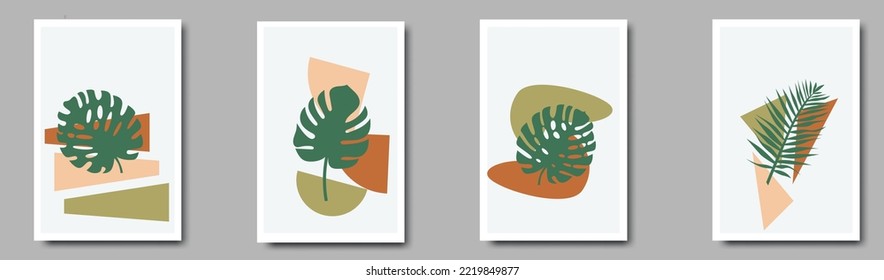 Vector abstracto de arte mural botánico.