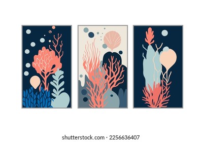 Botanical wall art abstract vector. Foliage line drawing.art print set. Minimal mid century wall art print for bedroom decor. Gallery decor poster, terracotta colors for bohemian interior