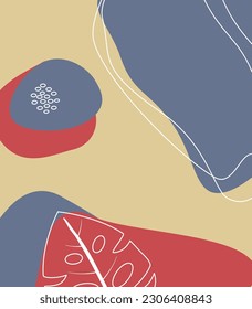 Botanische Wandkunst boho Hintergrund Vektorgrafik. Illustration Naturfarben reihen Kunstpflanzen mit abstrakter Form. Modernes Design für Poster, Drucke, Decken, Tapeten. Abstraktes Vintage