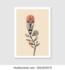 Botanical wall art design with abstract shape elegant
