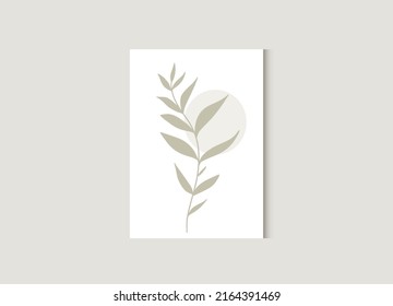 Botanical Wall art. Foliage vector wall art template. Hand drawn flat leaves, leaf branch, line art. Botanical poster for wall decoration, interior, wallpaper, banner.