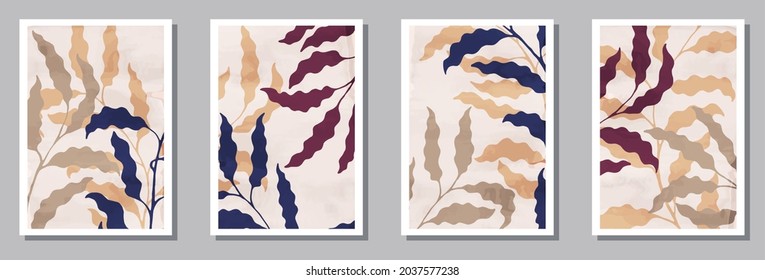 Botanical wall art posters collection. Summer twigs with leaves. Summer twigs minimal botanical backgrounds. Willow plant covers. Twigs vector illustration. vector design..