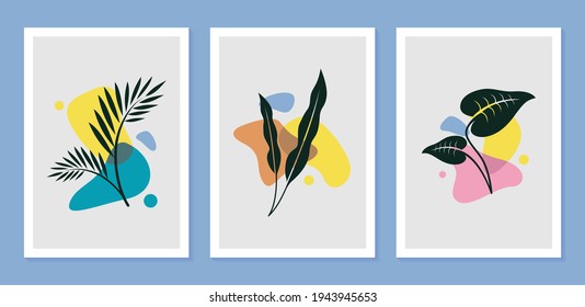 Botanische Tapete-Set mit abstrakter Form für Druck, Cover, Tapete minimalistisch