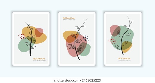 Conjunto de arte de pared botánica colección. Dibujo de arte de línea de follaje con forma abstracta. Abstractas diseño de arte vegetal para impresión, cubierta, Fondo de pantalla, minimalista y arte de pared natural otros.